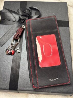 Buxton Card Holder with Attached Key Ring and Charms